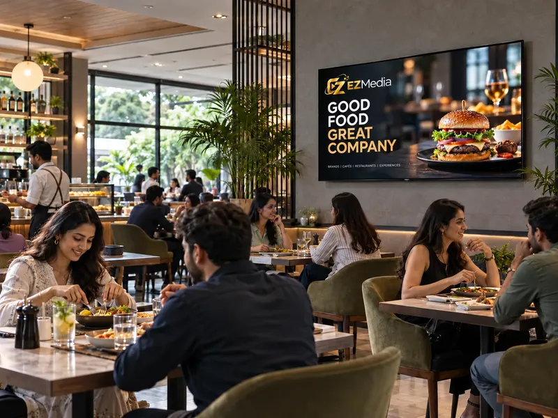 Illustrative screen advertising in a restaurant venue
