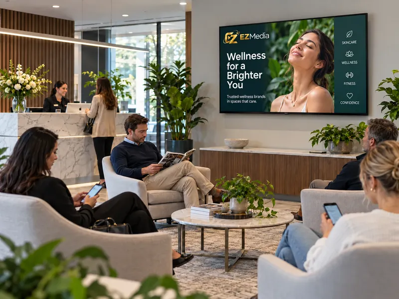 Illustrative screen advertising in a waiting area